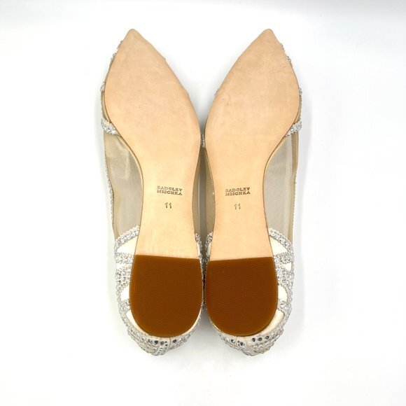 Badgley Mischka BHLDN Size 11 Gigi Pointed Toe Jeweled Ivory Ballet Flats Shoes - Picture 9 of 13